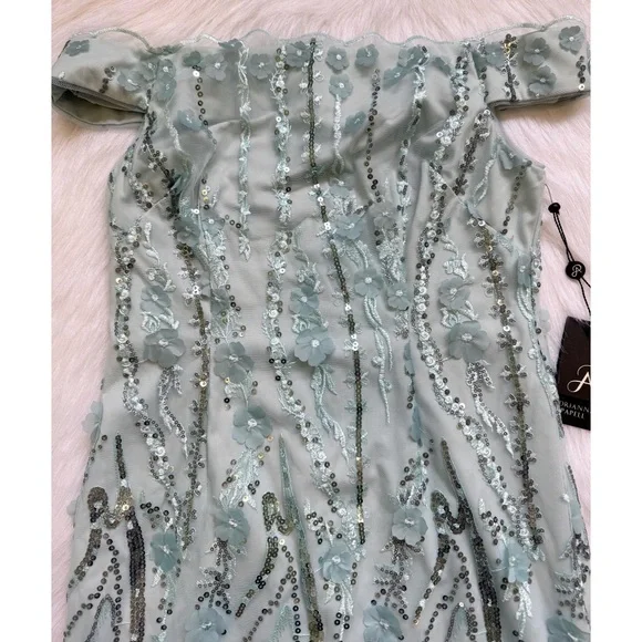 NWT Adrianna Papell Beaded Off Shoulder Dress Sea Glass 💗 - Picture 5 of 8